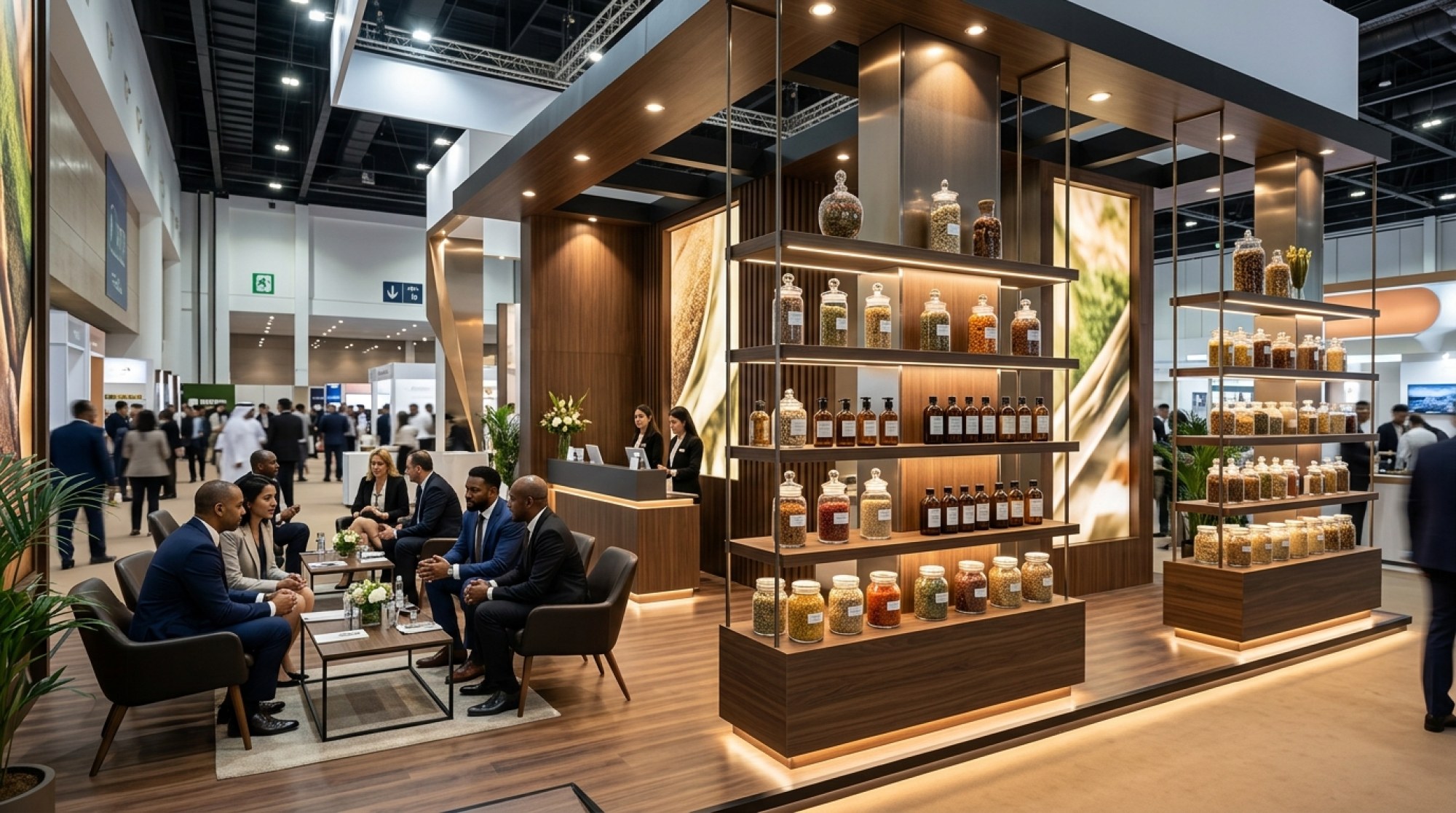 International trade exhibition booth showcasing food ingredients