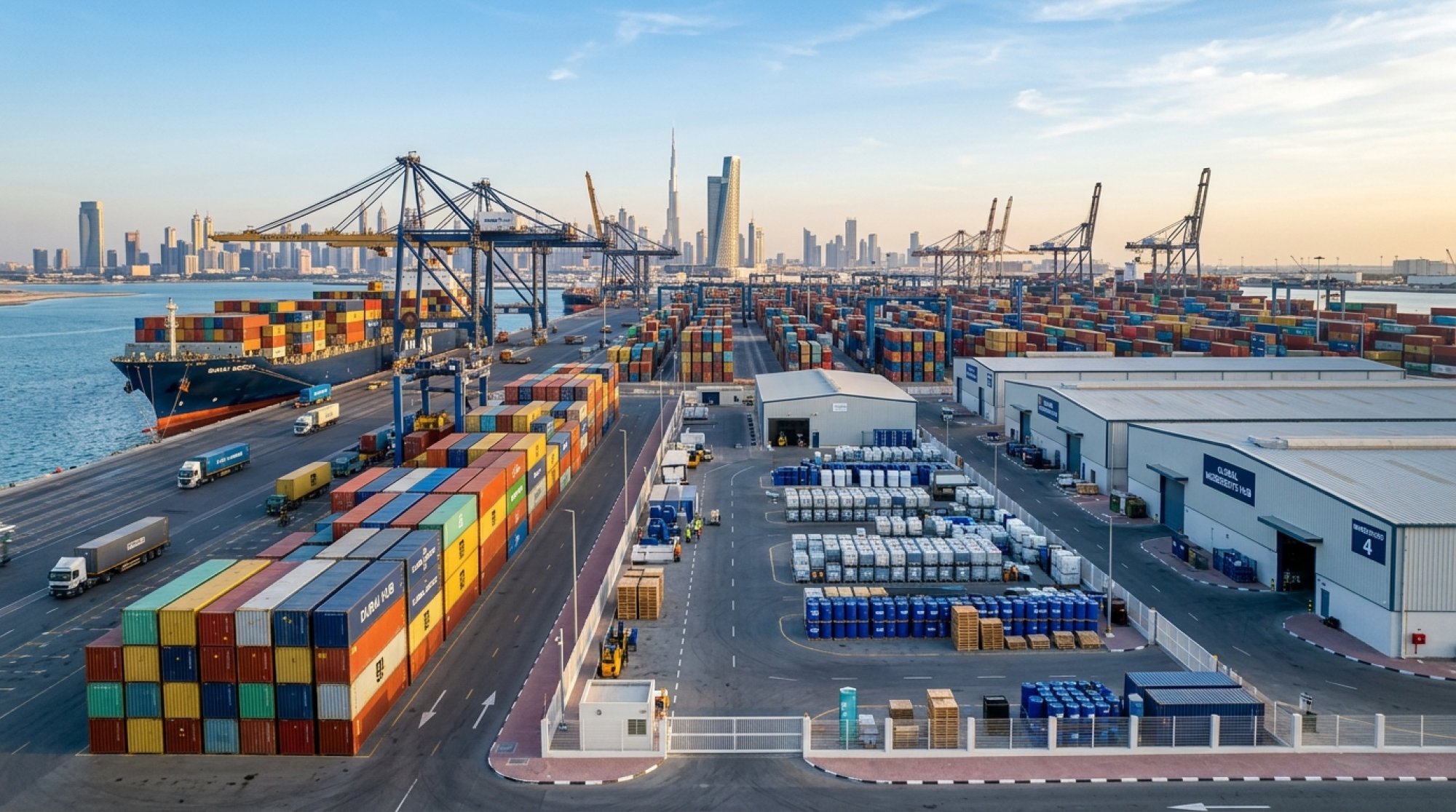 Industrial logistics hub in UAE with modern transport fleet